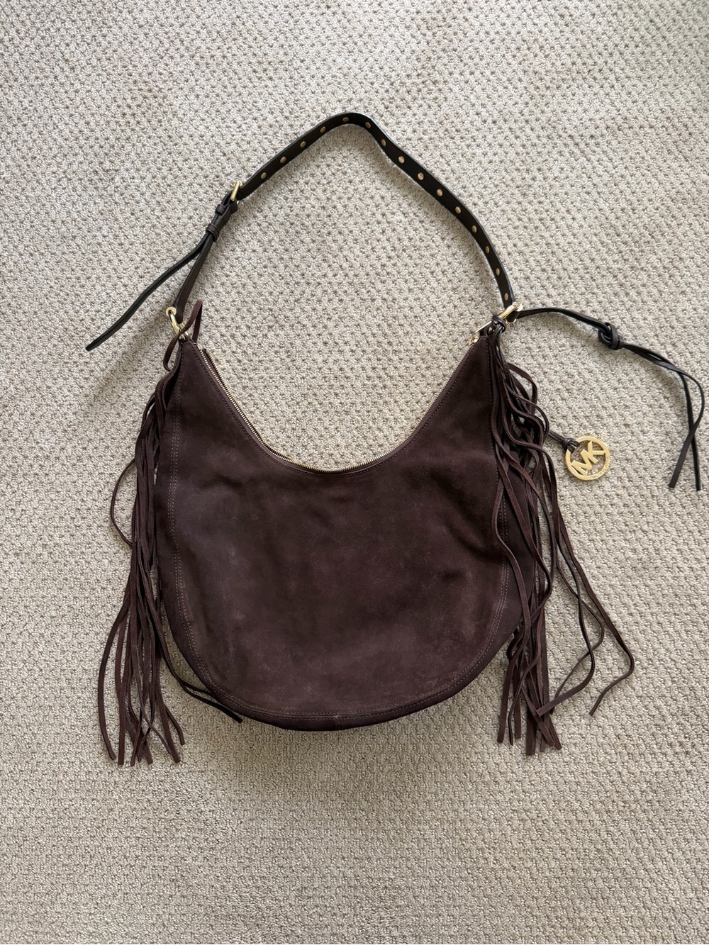 Michael Kors Dark Brown Suede Fringe Hobo Bag